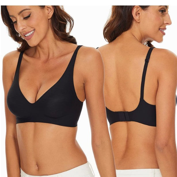French Seamless Jelly Stripe Bra, No Steel Ring, Plumping and Lifting, Ice Silk, Outer Wear, Plus Size, Youthful Style