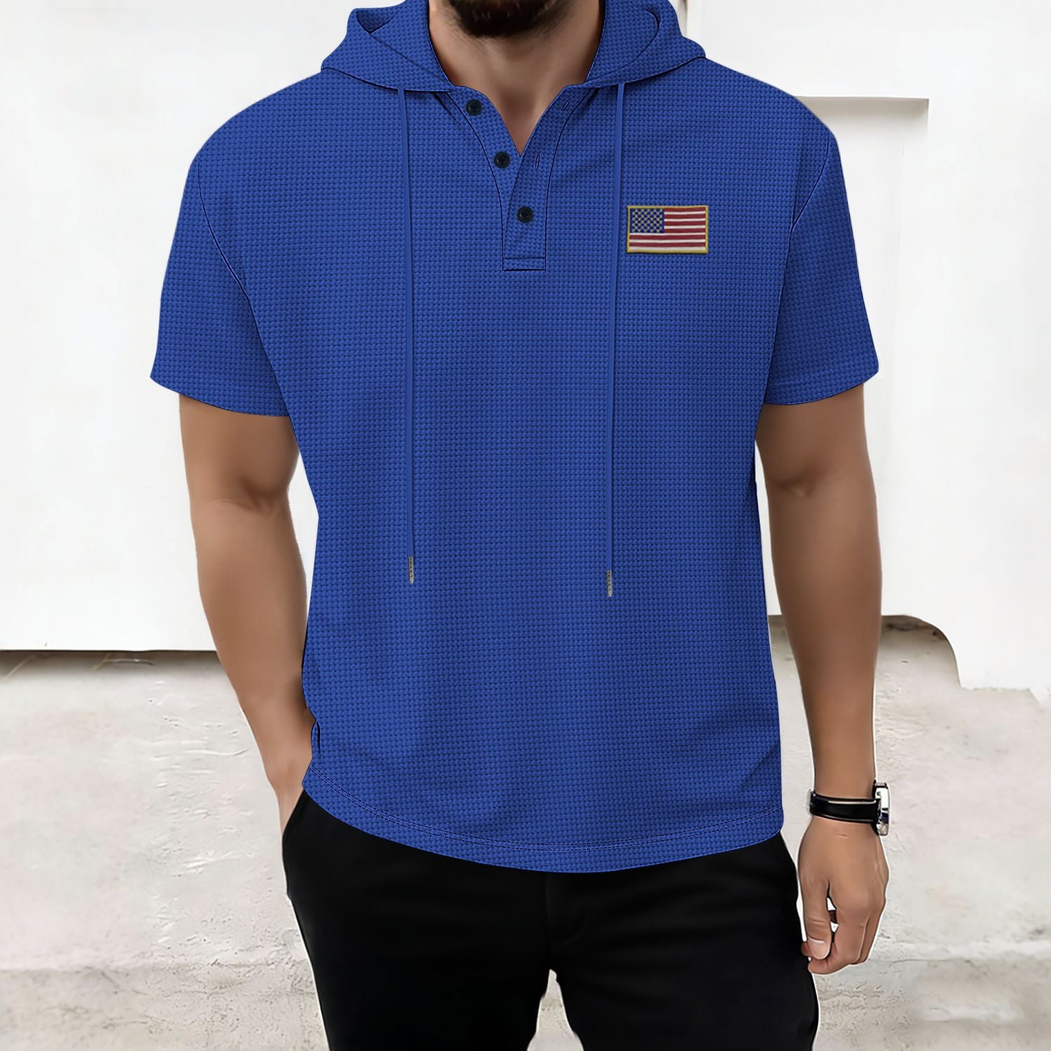 Casual Stripe Hooded Short Sleeve Polo Shirt for Men  Summer Wear