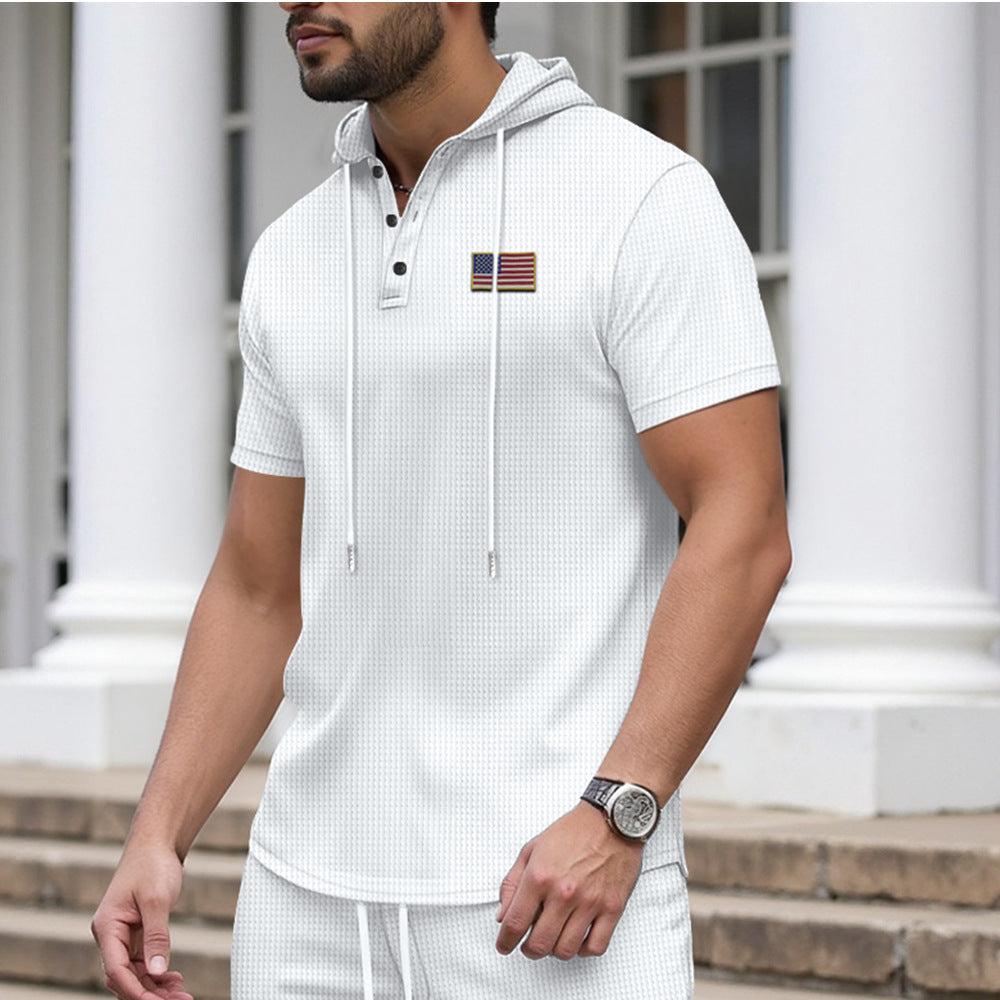 Casual Stripe Hooded Short Sleeve Polo Shirt for Men  Summer Wear