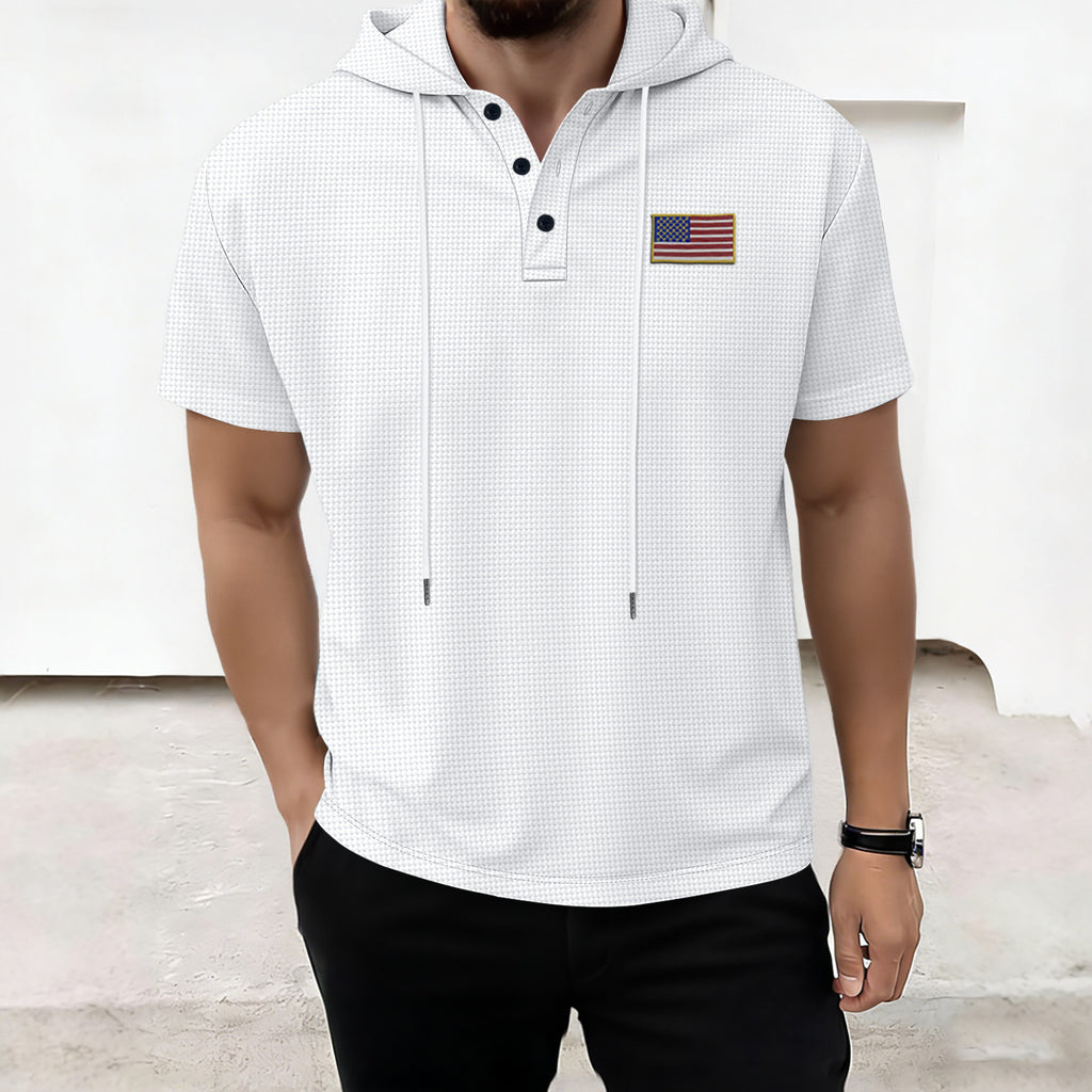 Casual Stripe Hooded Short Sleeve Polo Shirt for Men  Summer Wear