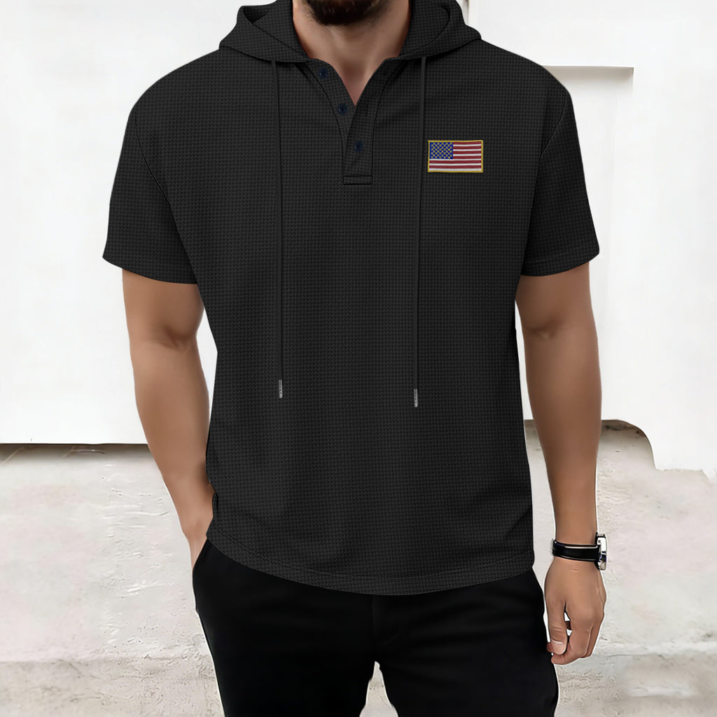 Casual Stripe Hooded Short Sleeve Polo Shirt for Men  Summer Wear