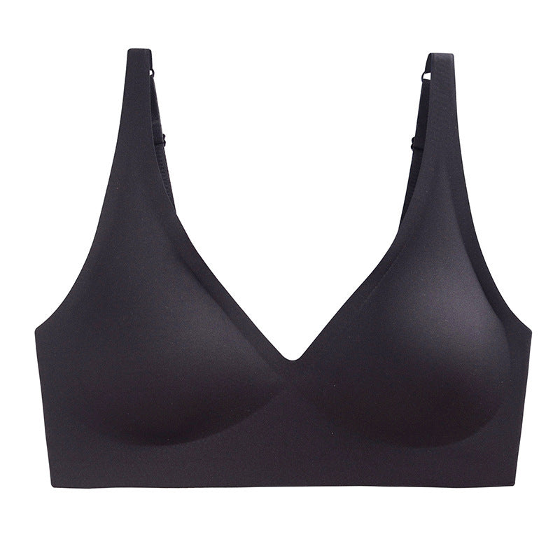 French Seamless Jelly Stripe Bra, No Steel Ring, Plumping and Lifting, Ice Silk, Outer Wear, Plus Size, Youthful Style