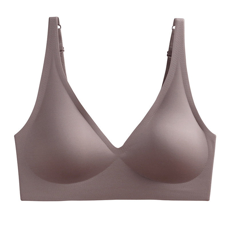 French Seamless Jelly Stripe Bra, No Steel Ring, Plumping and Lifting, Ice Silk, Outer Wear, Plus Size, Youthful Style